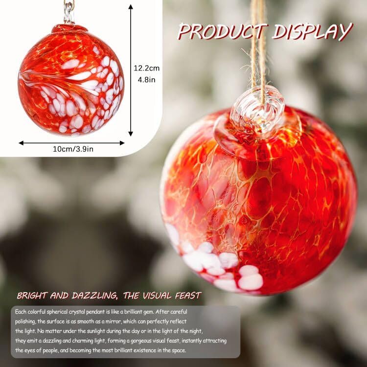 KRISININE 4 Inch Hand Blown Glass Gazing Ball Witches Ball Ornament Garden Patio Window Decor - Image 2